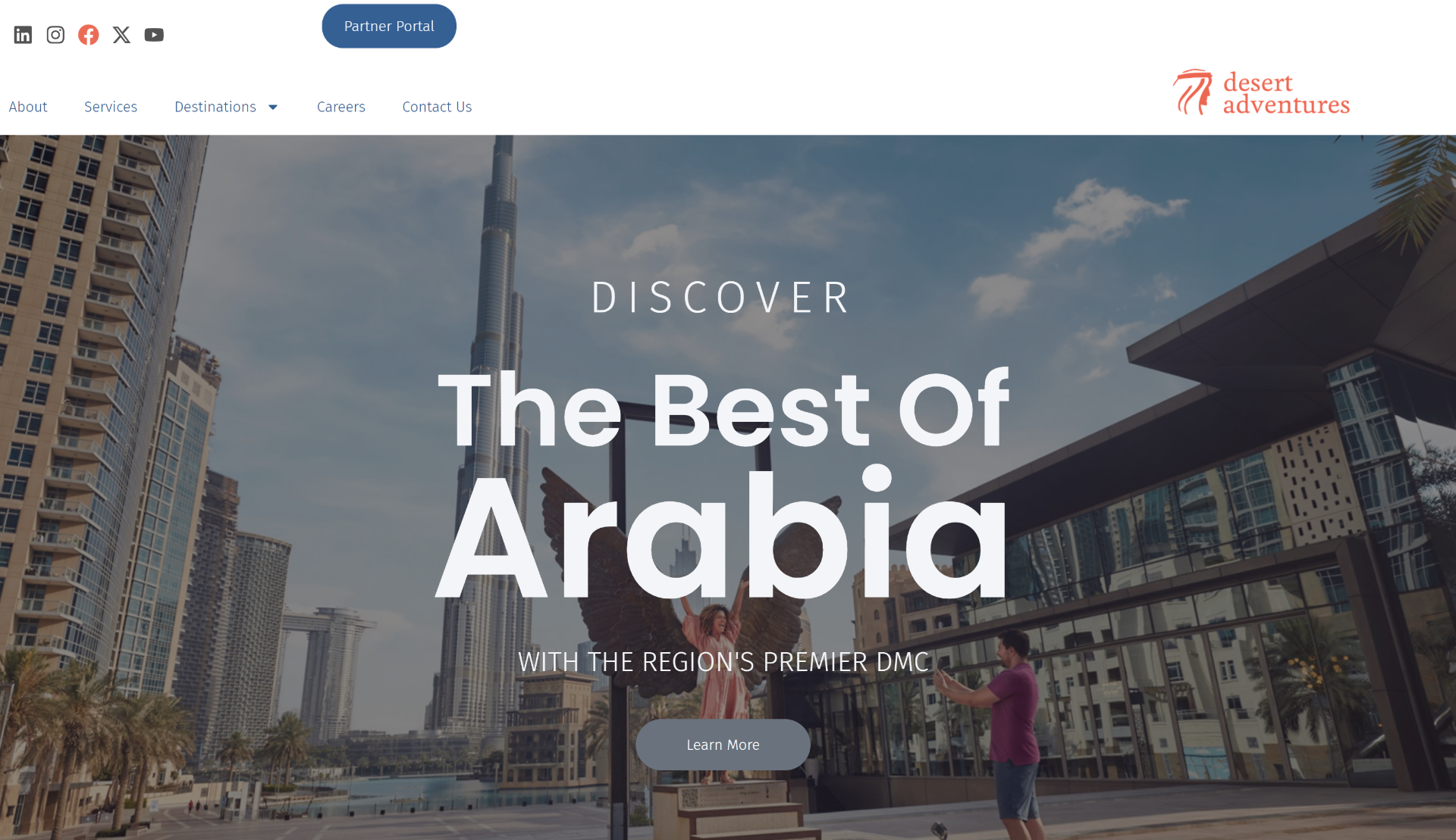 Desert Adventures corporate site discover homepage hero